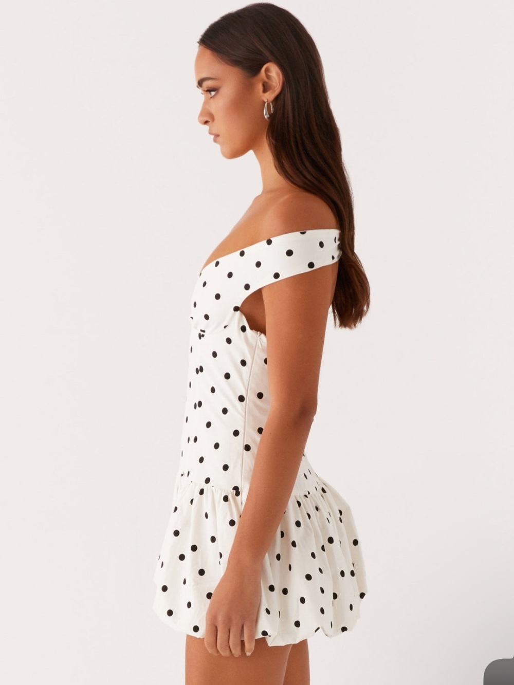 Endless Romance Off Shoulder Mini Dress - White Polka Dot - Picture 2 of 9